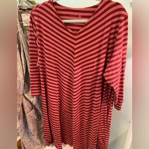 Brick red striped with dark rose stretchy a-line knee length dress